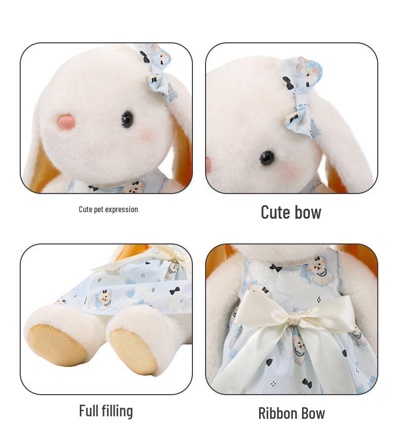 Large Lop-Eared Bunny Plush - Cute Floral Skirt Doll, Soothing Girl's Companion and Pet Healing Toy