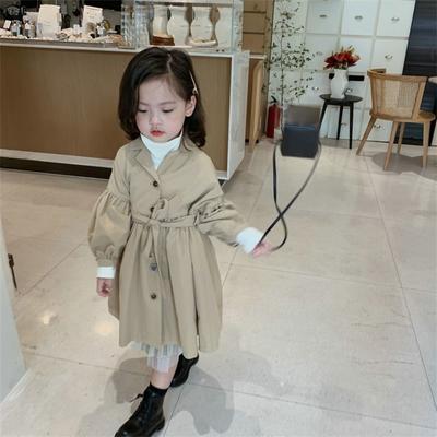 Mote Barn Vindjakke Vår Høst Koreansk Trench Barn Jenter Khaki Trenchcoat Yttertøy Prinsesse Ytterklær