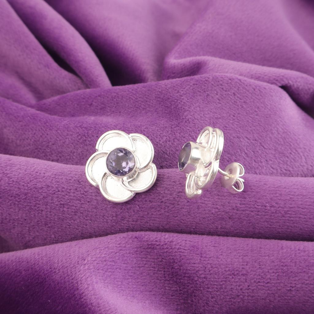 Natural Iolite Sterling Silver Butterfly Anniversary Stud Post Earrings Jewelry EE-157-9