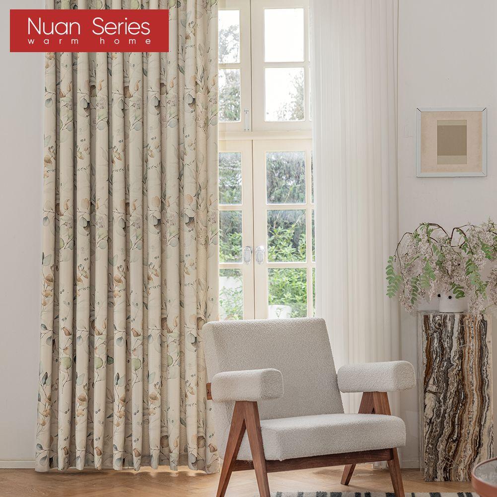 1PC Nuan Series 70-80% Blackout, Hand Painted Green Plant Printed Curtains, American Pastoral Style Curtains for Bedroom Living Room Home Decor