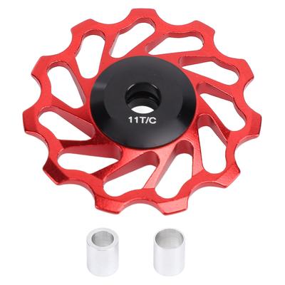 Bike Rear Derailleur Pulley Red 11T Aluminum Alloy Bike Ceramic Bearing Wheel Pulley for Mountain