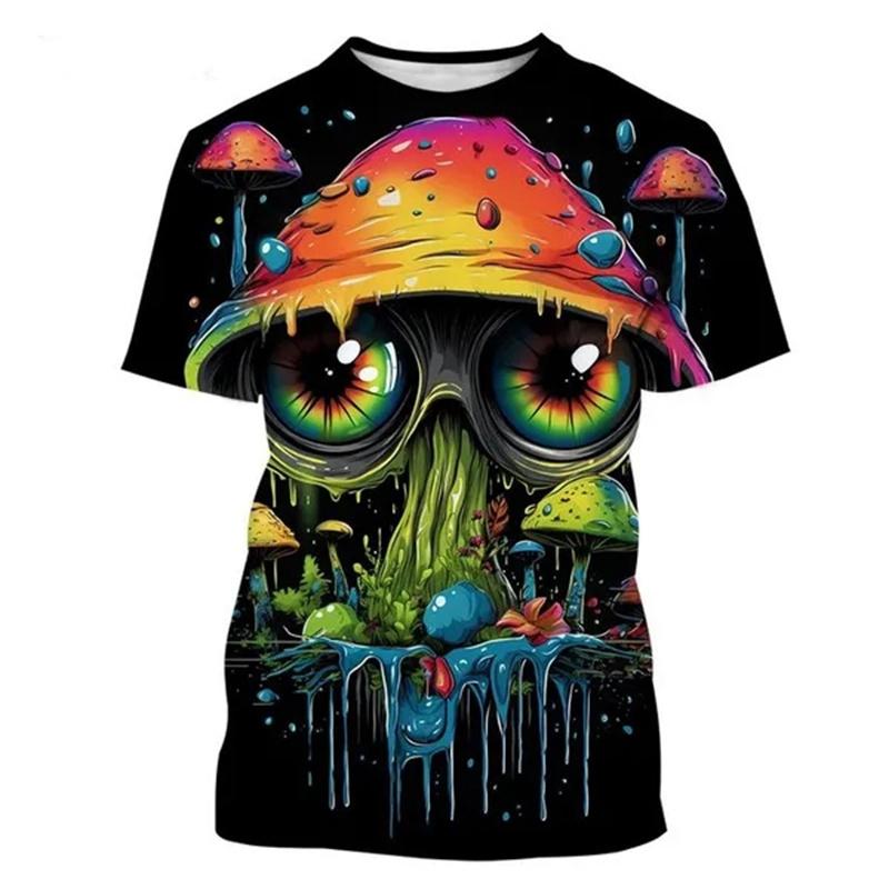 Funny Eyes Pattern T-Shirt For Men Women Mushroom 3D Printed Tees Summer Casual Loose T Shirts Round Neck Tops Short Sleeves