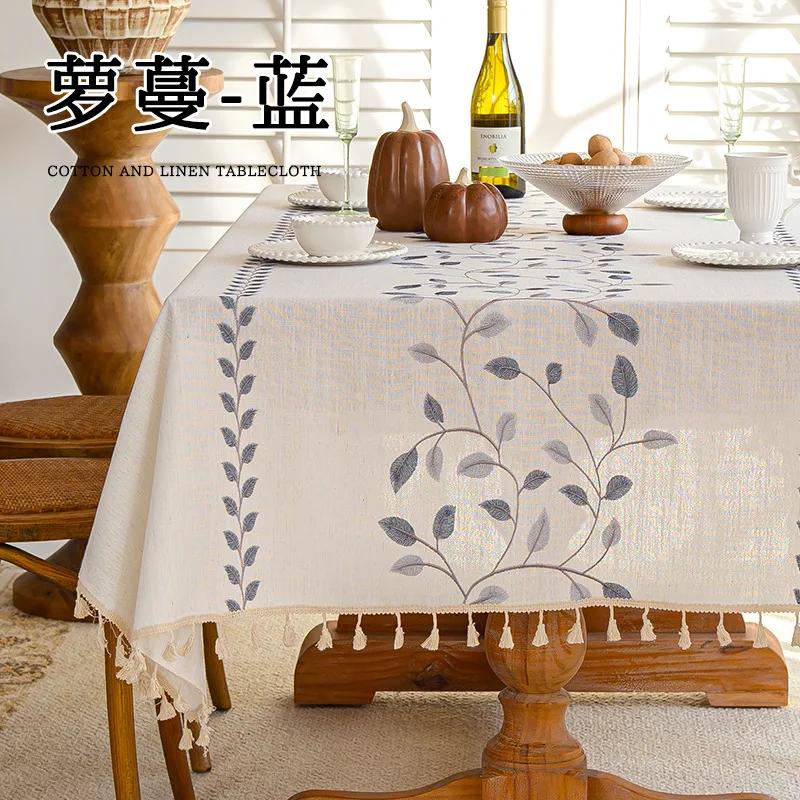 2025 floral imitation cotton and linen tablecloth European embroidered waterproof dining table cloth 100x160cm 1pcs