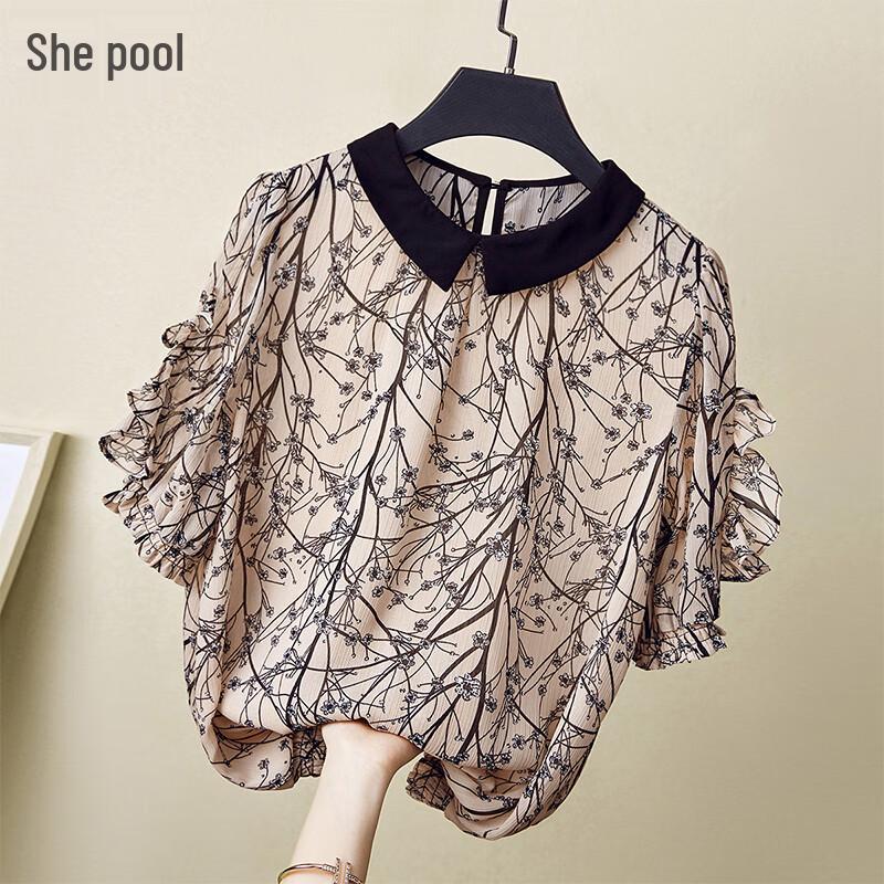 Women s Floral Print Short-Sleeve Blouse S