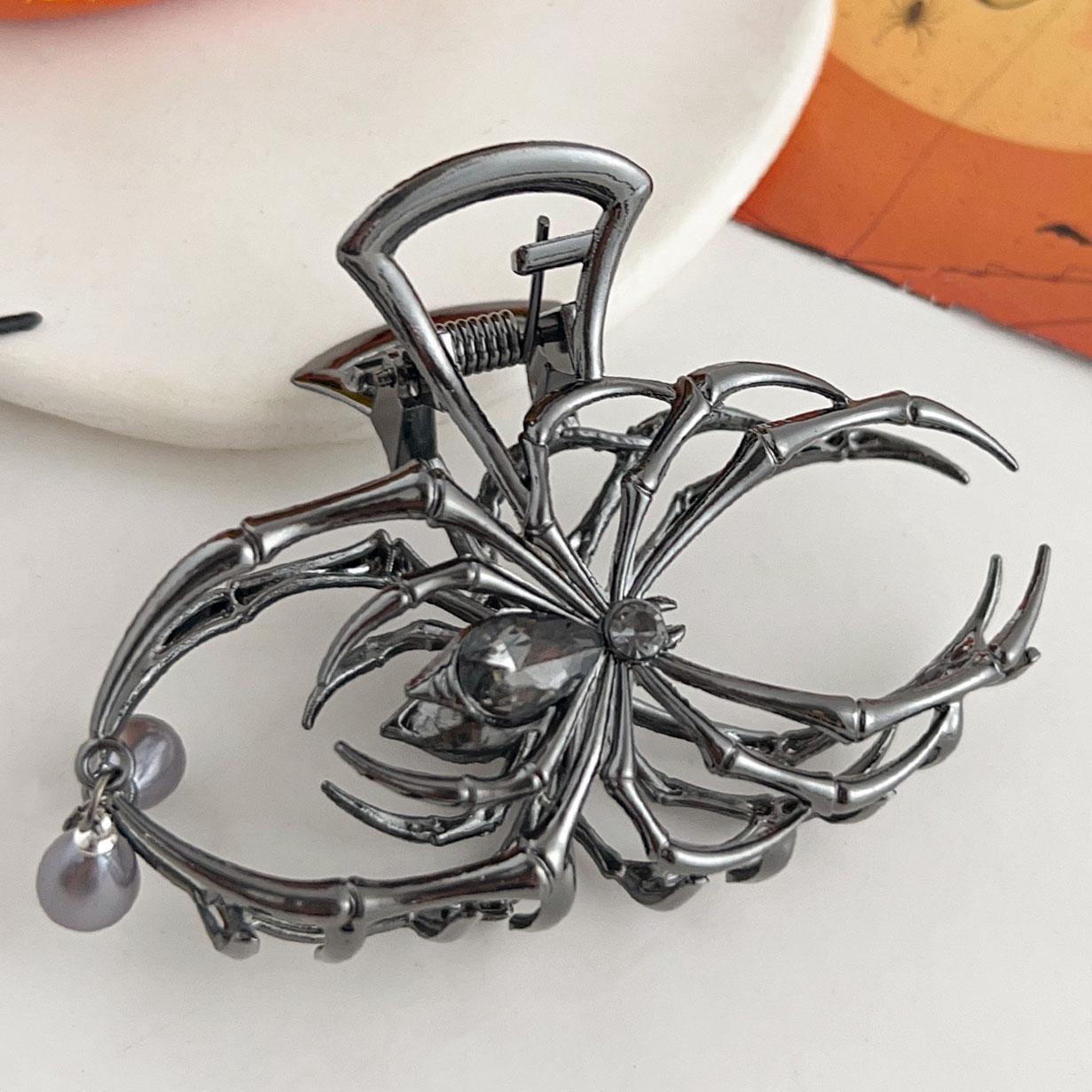 

Заколки для волос в виде черного паука на Хэллоуин с жемчужным дизайном, металлические готические панк-заколки для волос с сильной фиксацией, аксессуары для волос чёрный