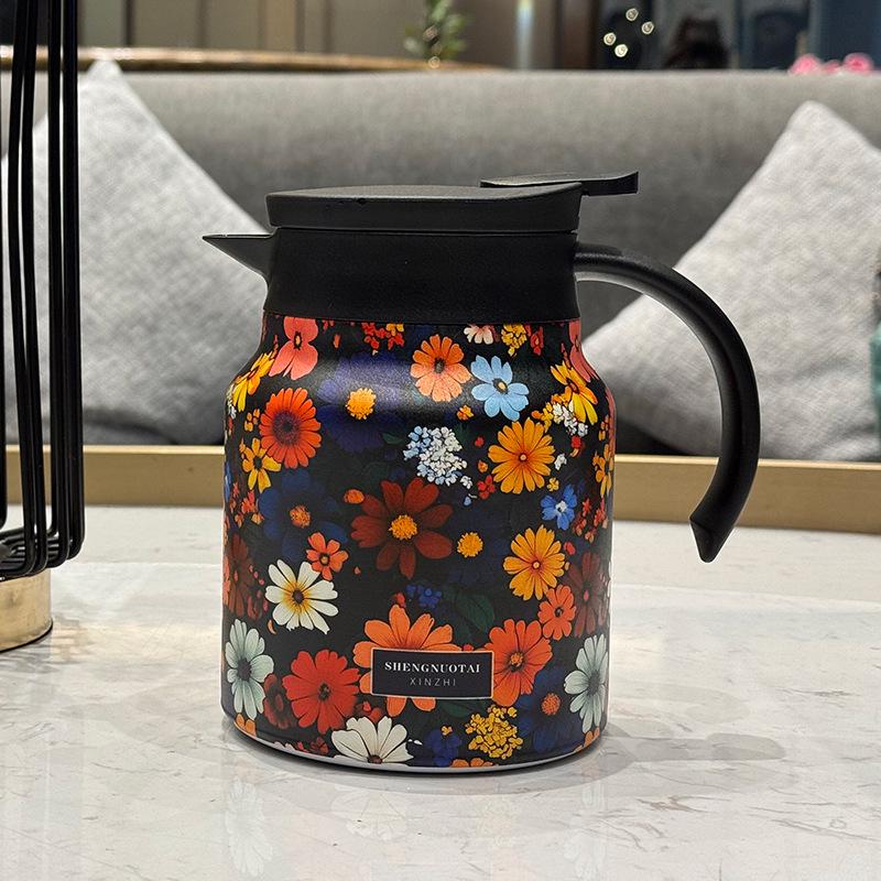 Portable Floral 316 Stainless Steel Teapot with Large Capacity & Inner Liner