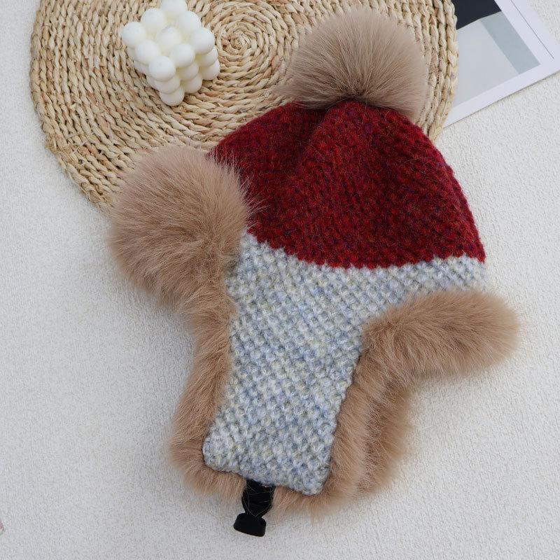 Fashion Fleece Thickened Hat Women's Winter Windproof Ear Protection Lei Feng Hat Cycling Skiing Knitted Wool Hat