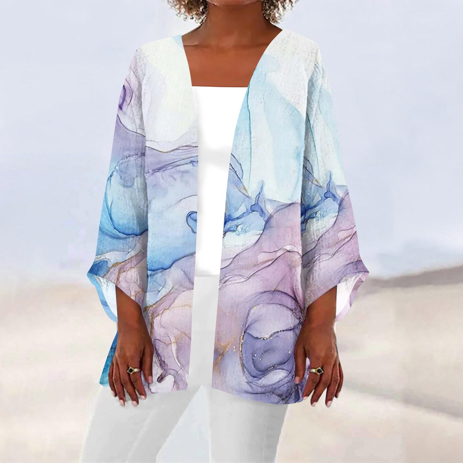 Women s Casual Fashion Caot Retro Printed Lightweight Medium Length Jacket Cardigan XXL