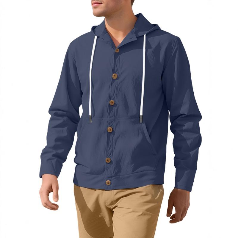 Men's Button-up Shirt Loose Cotton Linen Casual Simple Beach Hooded Long-sleeved Jacket