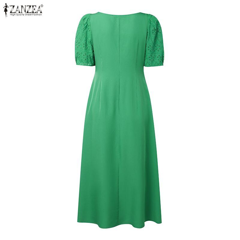 ZANZEA Women Square Collar Summer Casual Short Sleeve Crochet Dress