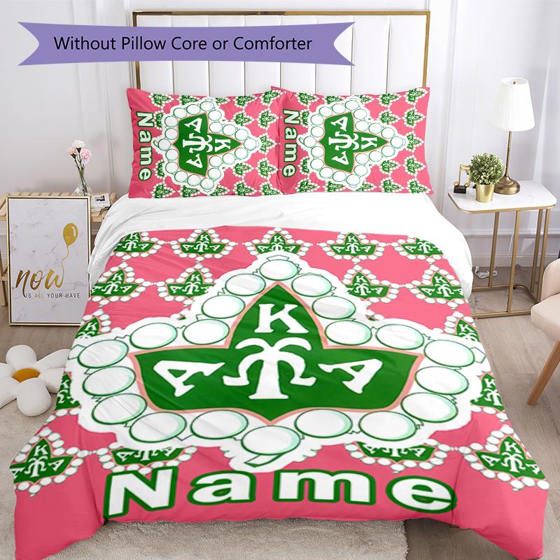 3pcs Custom Name Alpha Kappa Alpha Logo Bedding Set Duvet Cover Closure Includes 1 Duvet Cover & 2 Pillowcases for All Seasons Bedroom Decor