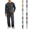 Men's Pajama Set Long Sleeve Top and Pants with Button Fly, Elastic Waistband and Drawstring for Nightwear