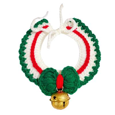 Pet Christmas Collar Adjustable Cute Hand Woven Cat and Dog Knit Cat Collar Scarf with Bell M