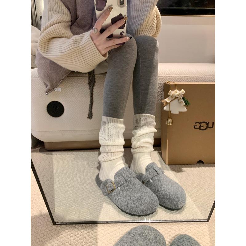 [] Two Versions~ Warm Inner Height Increase Mao Mao Single Shoes Women's Bag Head Half Slippers