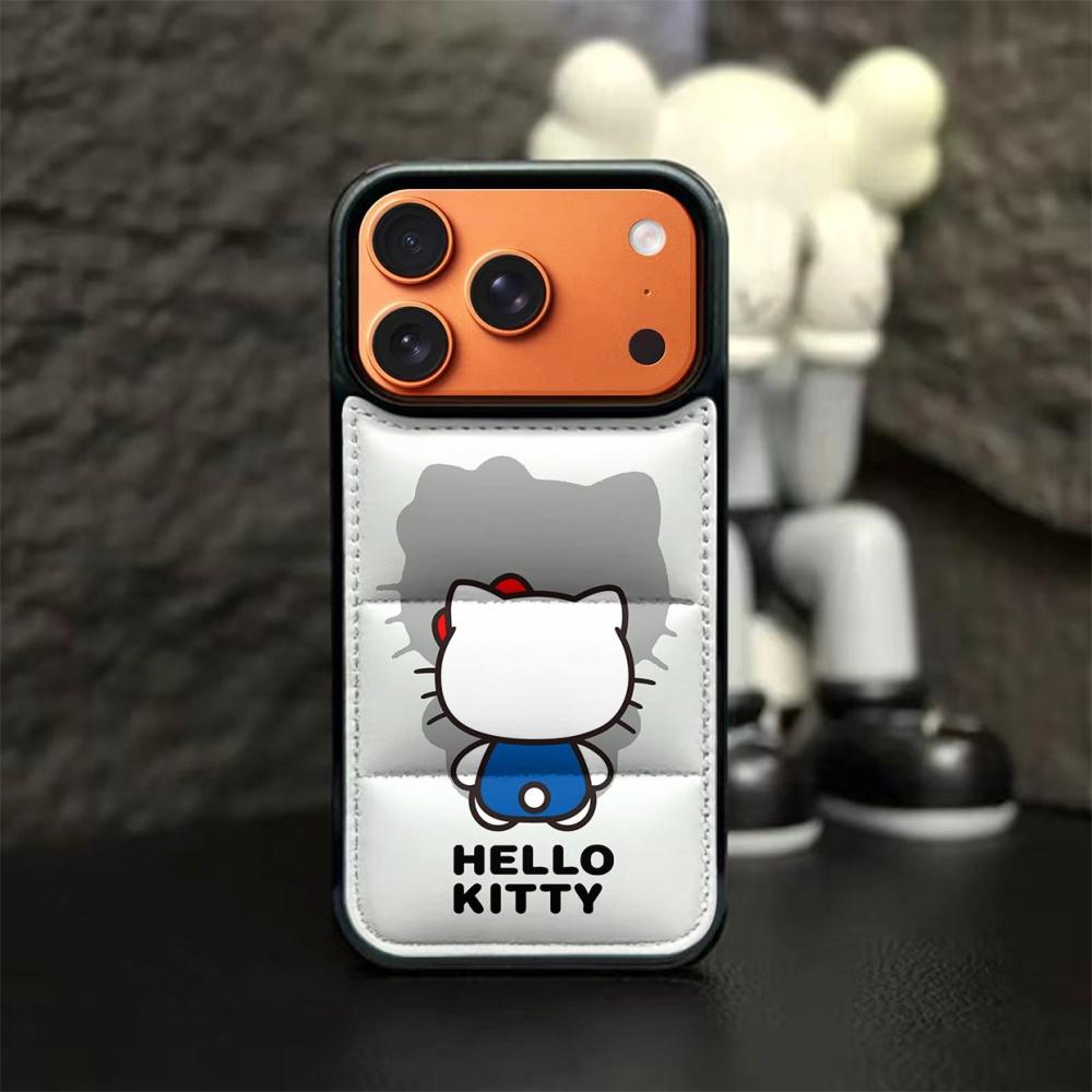 

Cute KT Back Down Luxury Down Jacket Cloth Phone Case for iPhone 11 12 13 Pro 14 15 16 Plus 17 Pro Max Air Soft Silicone Cover iPhone 13 Pro