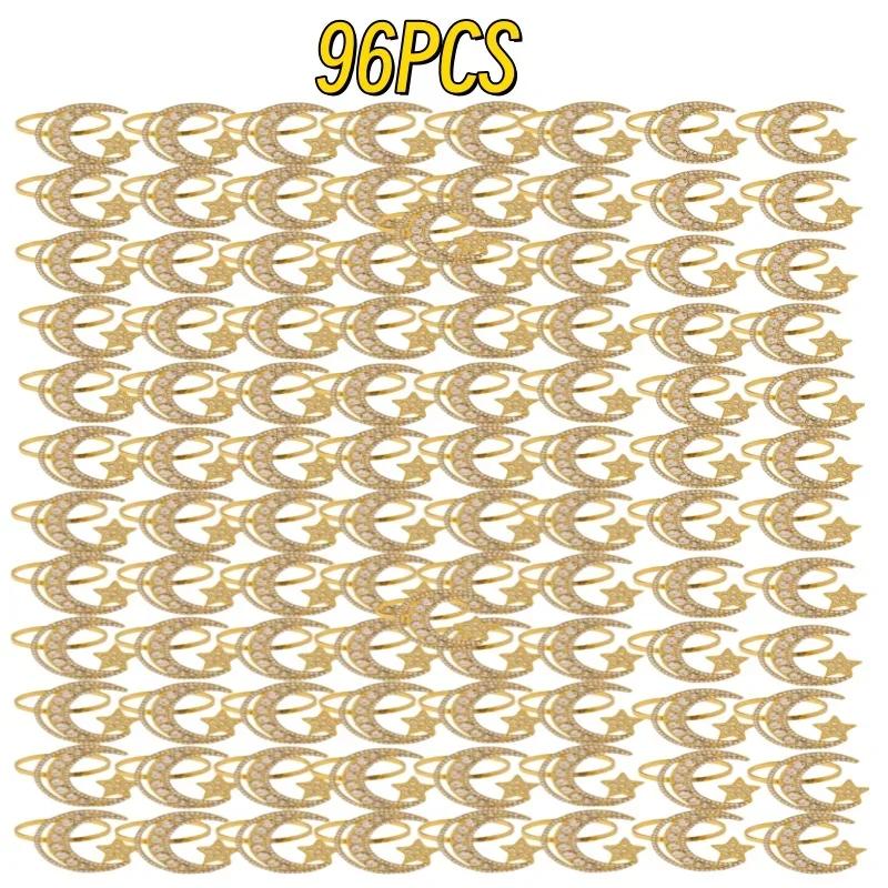 96PCS Creative Inlaid Diamond Stars and Moon Napkin Rings Western Restaurant Table Setting Hollow Rhinestone Napkin Buckle