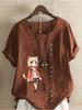 Women's Fashion Cute Girl Print Shot Sleeve T-shirt Loose Cotton Shirt Casual Loose Summer Blouse Tops Plus Size