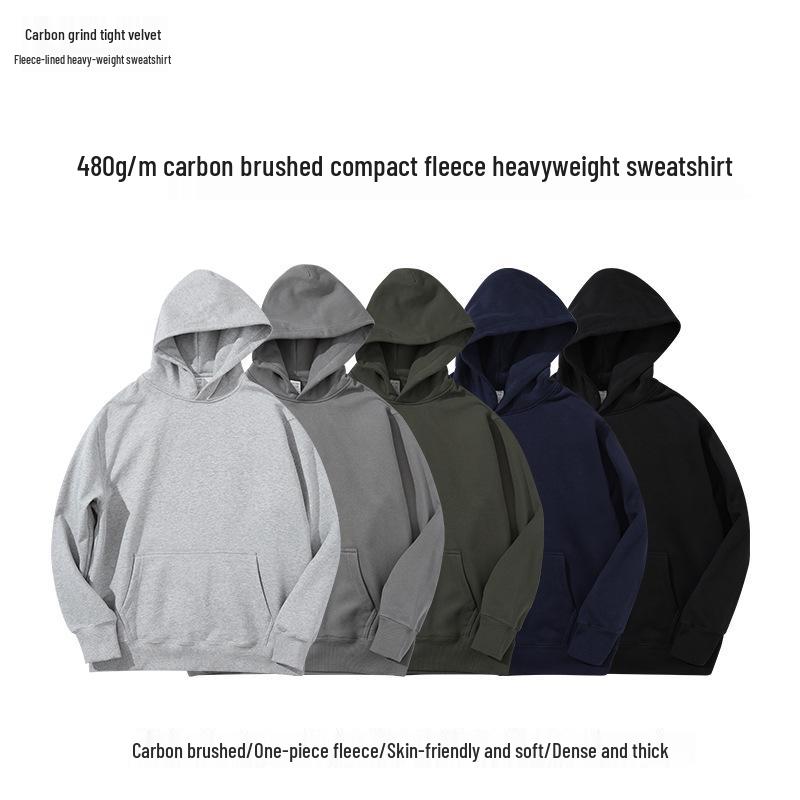 Unisex Heavyweight Carbon Brushed Fleece Hoodie - Warm, Loose Casual Wear for Autumn/Winter