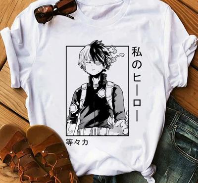 Japanisches Anime-T-Shirt „My Hero Academia“ mit Grafikdruck, modisches, lässiges T-Shirt mit Rundhalsausschnitt, kurzärmelig, Übergröße, Unisex