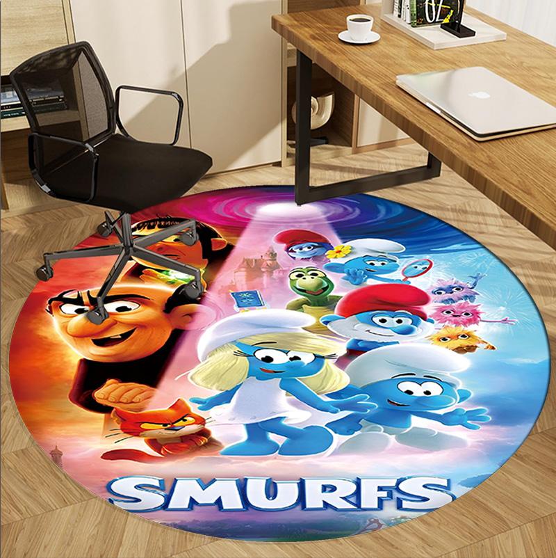 Blue Smurfs Pattern Round Rug, Indoor/Outdoor Mat, for Picnic, Gameroom, Bedroom, Office, Living Room, Home Decor Carpet, Birthday Gift