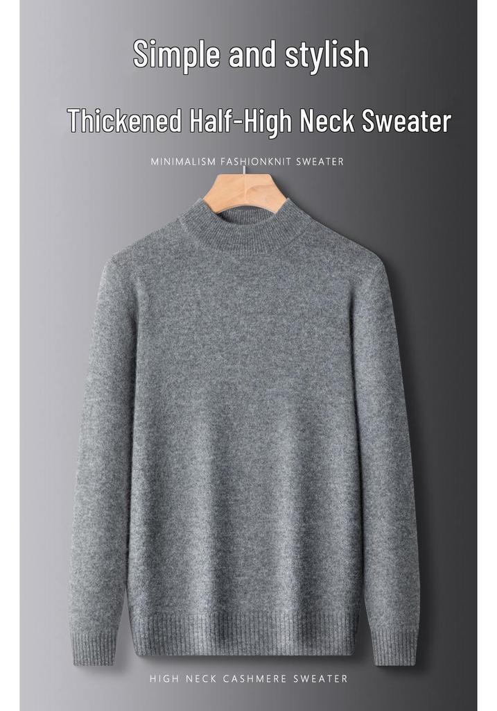 Men's Thickened Wool Cashmere Sweater - Warm Half-High Neck Knitwear Plus Size