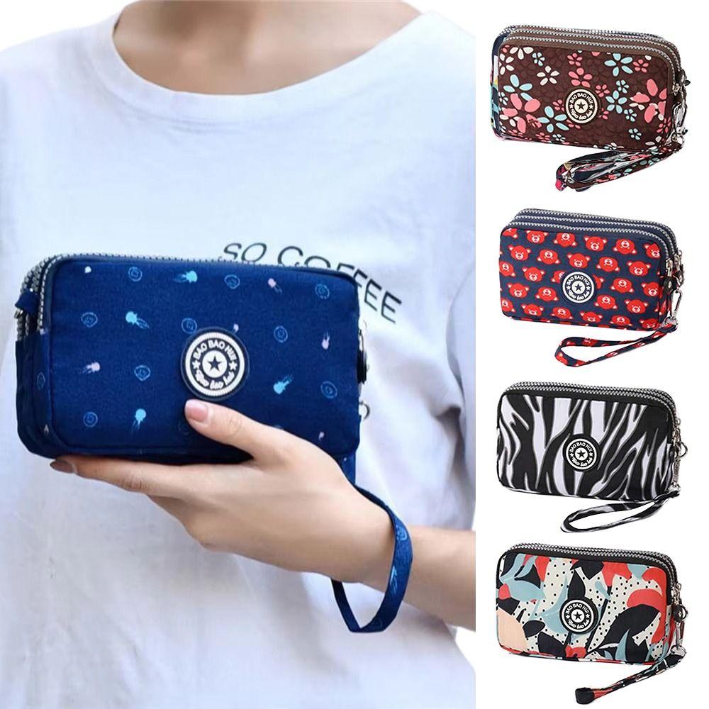 Durable Three Layers Coin Purse Large Capacity Zipper Coin Bags Oxford Cloth Waterproof Pouch Purse