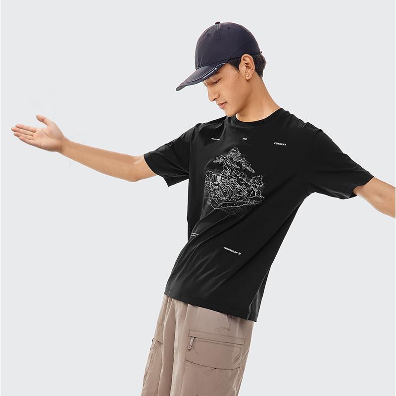 Li Ning CF Rundhals Genser Bokstavtrykk Mønster Kortermet T-skjorte Herre T-skjorter Svart ATSU595-2