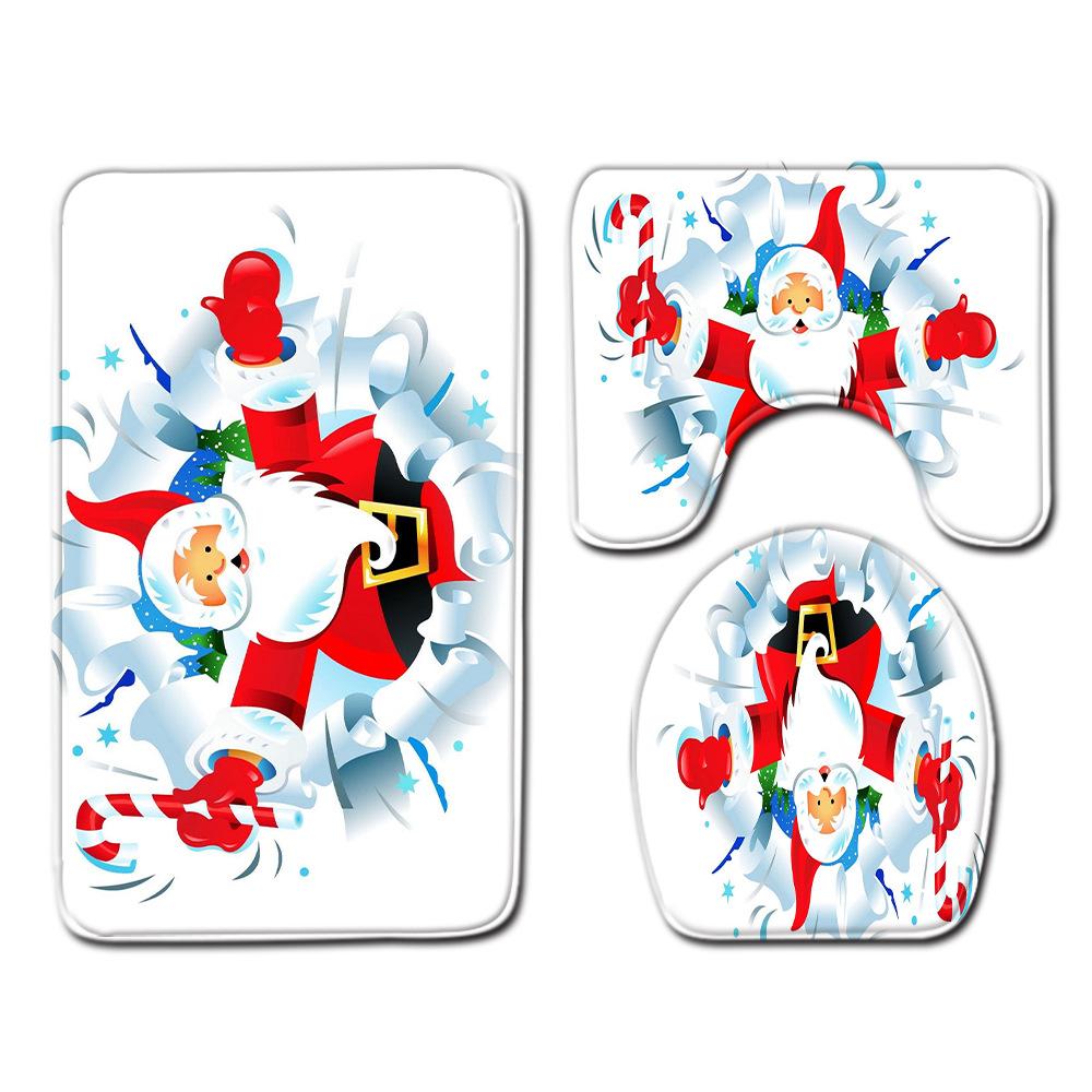 3D Toilet Floor Mat Bathroom Mat Christmas Three-Piece Foot Mat E-Commerce