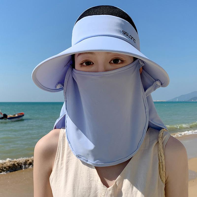 Summer Ice Silk Shawl Hat Summer New Multi Functional Mask Face Covering Sun Protection Hat Women's Outdoor Large Ridge Sun Hat