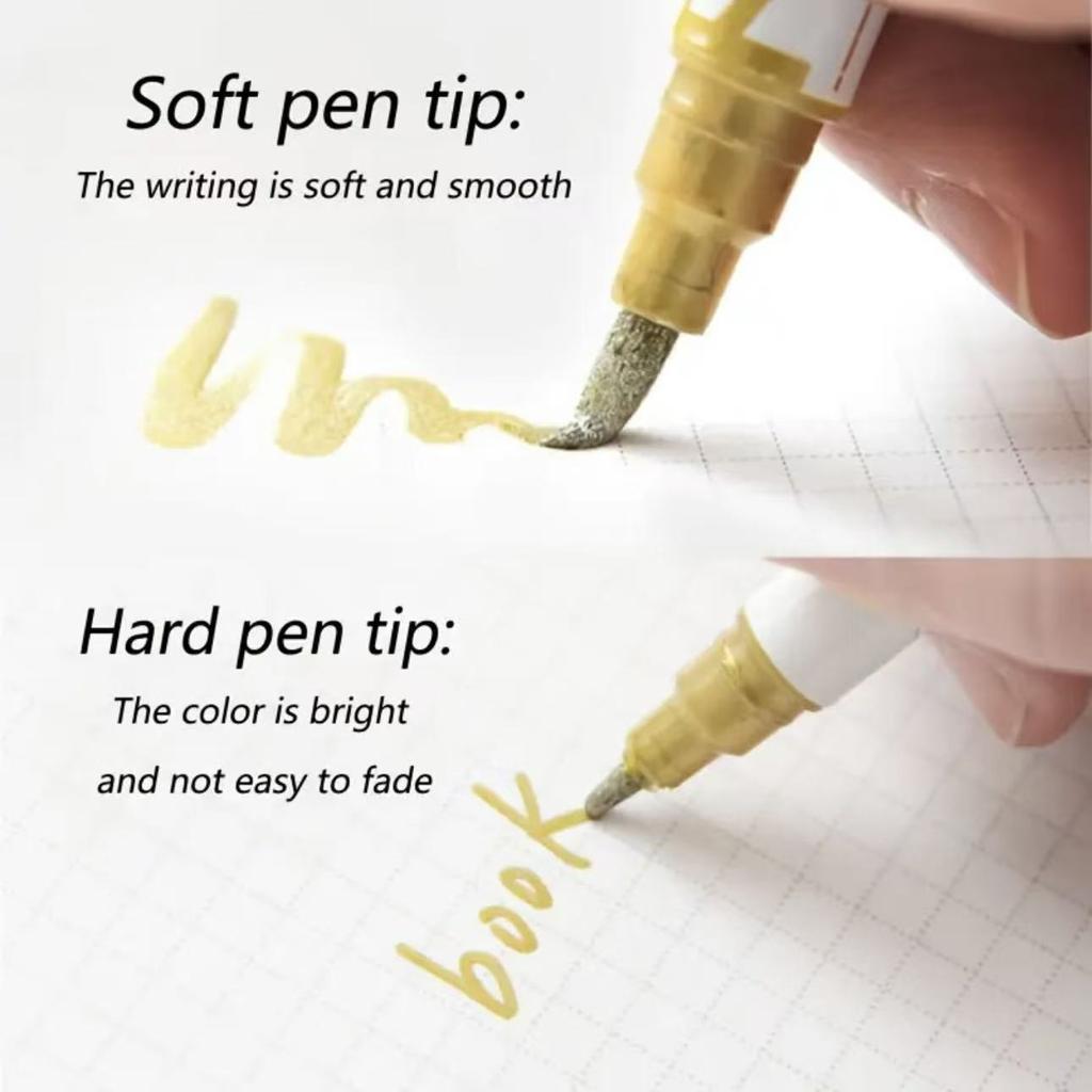 10pcs Metallic Dual Tip Marker Pens - Brush & Fine Nib for DIY Album, Black Card, Scrapbooking & Craft