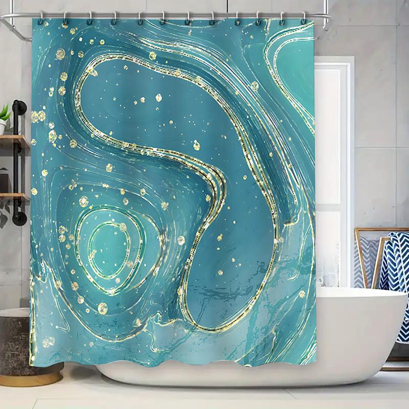 

Elegant Blue Marble Shower Curtain With Golden Accents Modern Bathroom Decor Waterproof Fabric Privacy Screen For Home Use W60H190(CM)-1 Pcs
