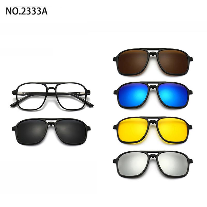 5 Lenes Magnet Clip Sunglasses Square Men Polarized Gray  Frame Custom Prescription Women Myopia Glasses
