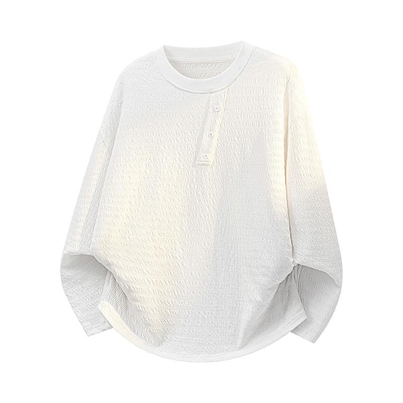 

Мужская черная текстурированная рубашка-henley с длинным рукавом, изогнутый подол, повседневный топ M белый