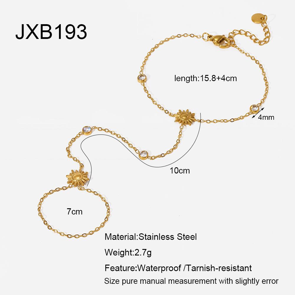 European and American Sunflower Zircon Hand Back Chain Stainless Steel Plated 18K Gold Round Bead Niche Integrated Ring Bracelet