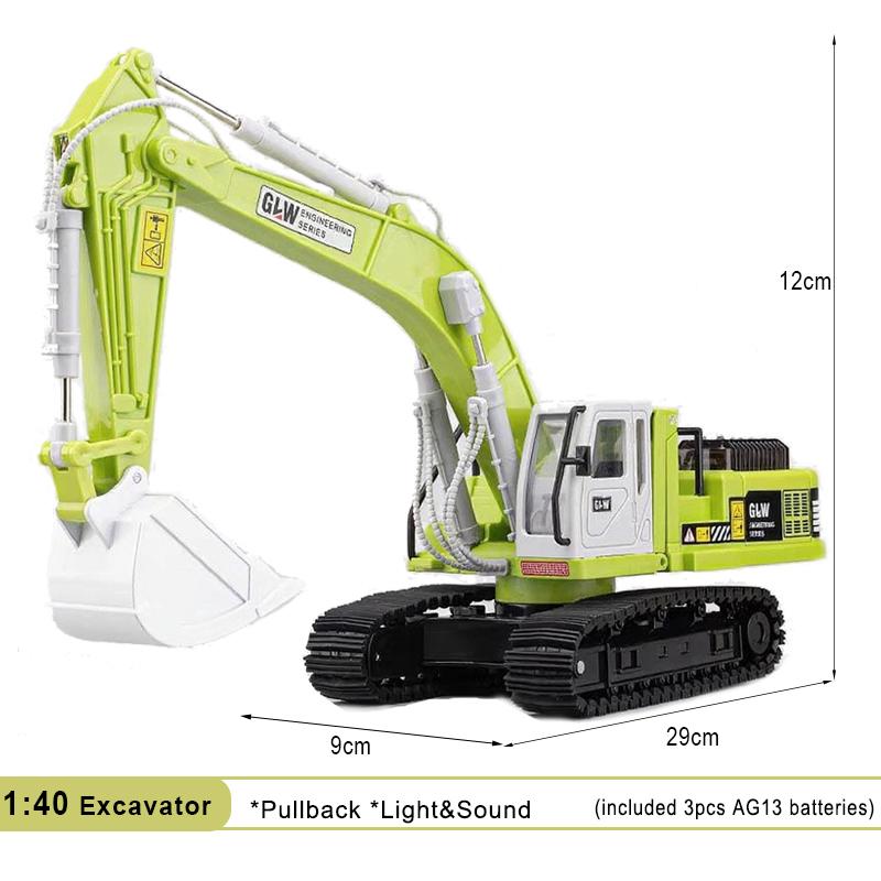Excavator Classic Alloy+Plastic Diecast Toys Model Engineering Sound Light Pull Back Construction Collection Gifts For Children