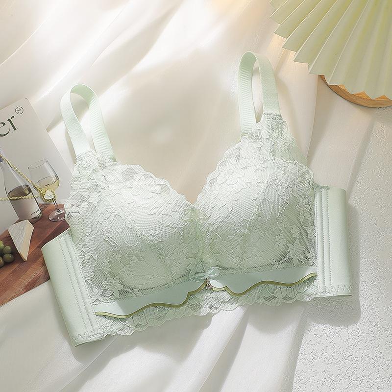 Women's Gathering Bra Without Steel Ring Adjustable Bra Top Thin Push Up Bra