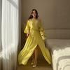  European and  women's clothing new diagonal collar long-sleeved loose top high waist layered split long skirt set
