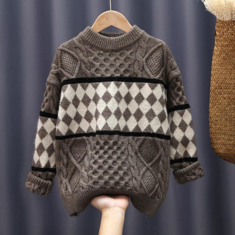 

Теплый вязаный свитер для мальчиков на осень/зиму, возраст 8-12 лет 130 cm кофейный