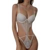 Sexy Lace Thong Bodysuit with Gathered Bra & Backless Design