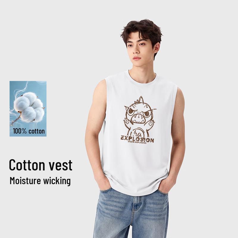 Men s Pure Cotton Wide Shoulder Sleeveless T-Shirt L
