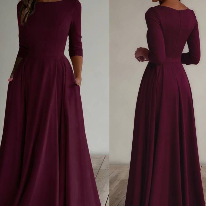 Elegante Vestito da Viaggio in Maglia a Manica Lunga con Zip per Uso Casual in Ufficio