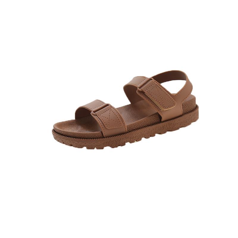 One-word Sandals Women's Summer New Wear Fashion Casual Platform Velcro Student Roman Open-toed Beach Shoes