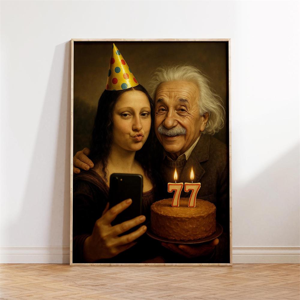 Funny Mona Lisa Canvas Wall Art Poster Gallery Mona Lisa Portrait Print Vintage Bathroom Wall Art Toilet Powder Room Decor