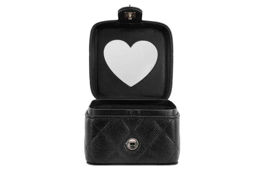 Chanel 23s Gold Buckle Double C Logo Leather Chain Shoulder Strap Lychee Grain Leather Small Square Bag Handbag Women'S Black