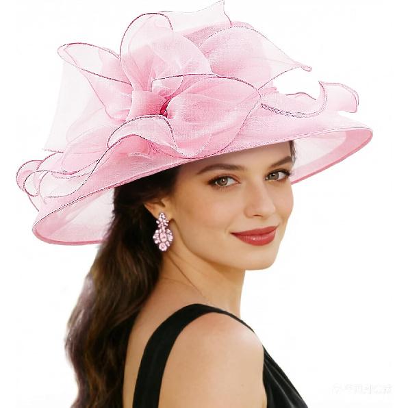 DRESHOW Damen Organza Hut Kirchenkappe Hüte Ausverkauf Kentucky Derby Cocktail Teeparty Hochzeit Blumenhut mit breiter Krempe