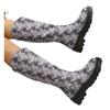 Vintage Floral Pattern Platform Long Boots  Women Fashion Show Style Slip-on Female Mid-Calf Boots Casual Large Size 43 Booties