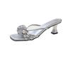 Fashion Hot Selling Summer 2025 New Pearl Flower Fashionable Versatile Square Head French Lady High Heel Roman Sandals Women Slippers