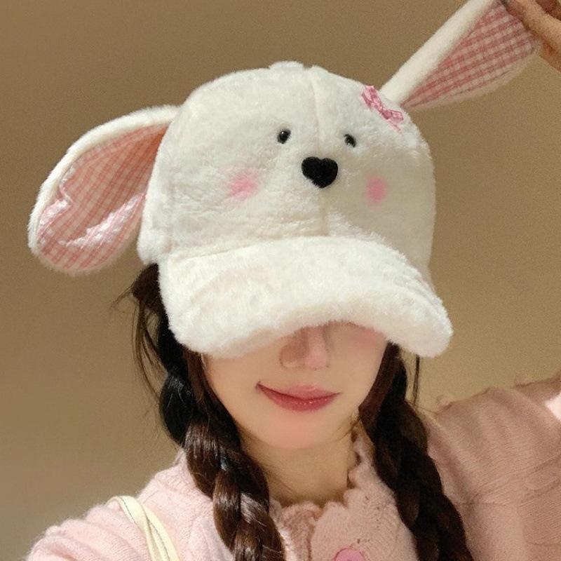 Winter Warm Thickened Sports Hat Women's Furry Warm Cute Plush Rabbit Ear Baseball Cap Outdoor Casual Hat