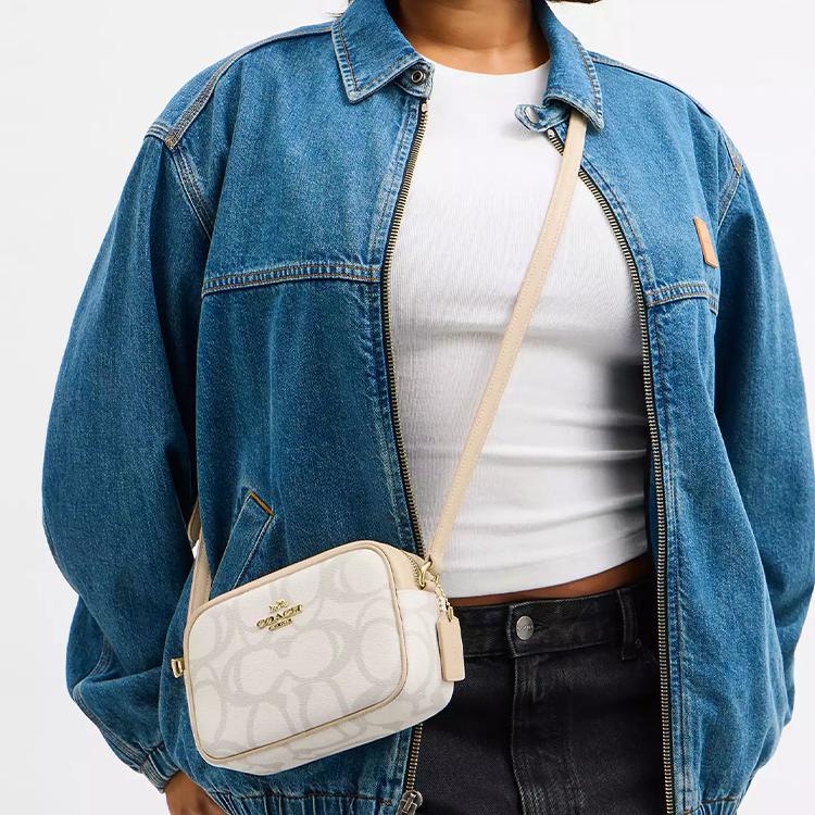 Coach Jamie 20 Adjustable Shoulder Strap Signature Coated Canvas Camera Bag Women shoulder bag Cream-White CBL94-IMIVO