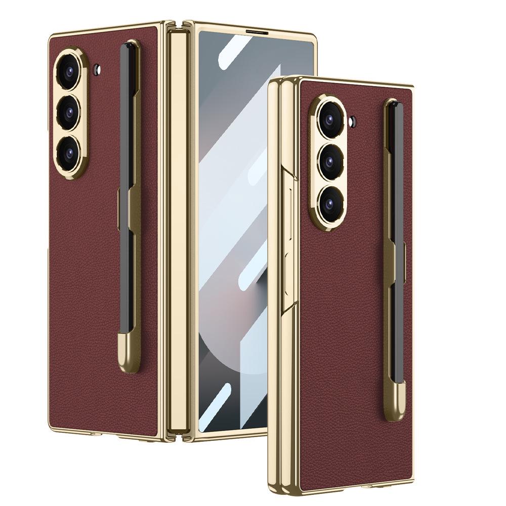 Samsung Z Fold6 Galvanisiertes Leder Handyhülle mit Stifthalter – Vollständige Abdeckung & Sturzschutz SM-Fold6 [Excludes Pen] gray
